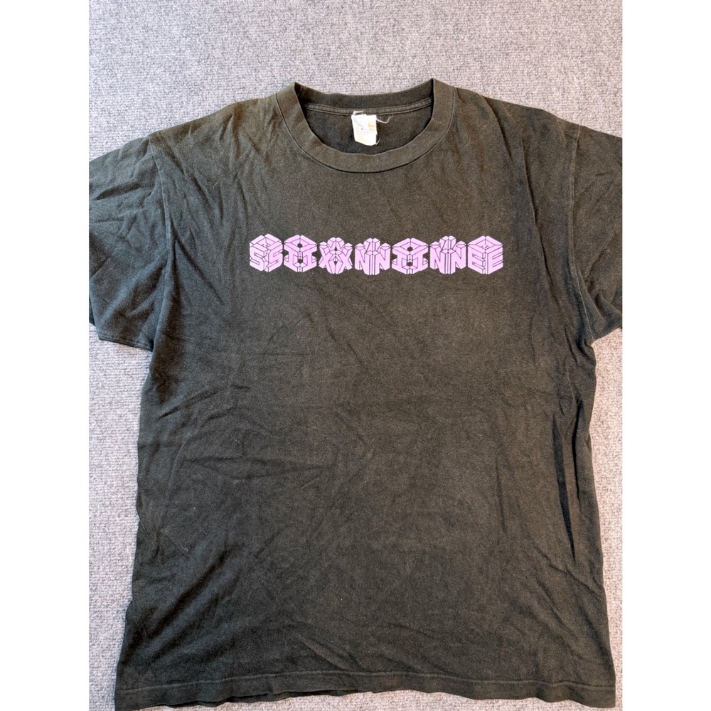 Printstar‎ Mens Large Black Graphic Tee Shirt Pink Geometric Character Y2K Faded